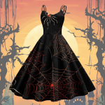 Naiste mood Halloweeni tr&uuml;kitud seksikas olkaimeta gooti kokteilikleit punki, vintage kleit. M sinine