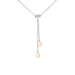 PERLINEA - Collier Toi & Moi Perle de Culture d'Eau Douce AAA+ - Poire 7-8 mm - Rose Naturel - Argent 925 Milli&egrave;mes - Bijoux Femme