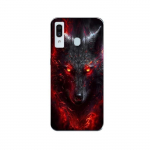 Coque Maniacase pour Samsung Galaxy A20 Loup noir feu rouge