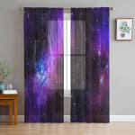 Night Sky Star Moon L&auml;bipaistvad kardinad Elutoa aken T&uuml;llkardinad Magamistoa K&ouml;&ouml;gi jaoks Kodukaunistus Voile kardinad W135 x H115cm x1&Grommet Top black