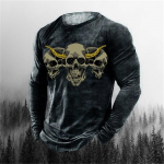 3D-printimine Meeste &uuml;mara kaelusega pikkade varrukatega Street Trend Hip-hop Oversized Punk T-s&auml;rk Pullover Vintage Skull T-s&auml;rk S