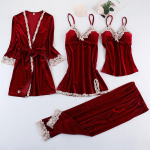 Naiste magamisriided s&uuml;gistalv seksikas kuldne sametpidžaama neljaosaline komplekt rinnaga pikkade varrukatega &ouml;&ouml;s&auml;rgi pidžaama &uuml;ler&otilde;ivad M