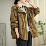 Naine s&uuml;gismood vintage stiilis puuvillane vabaaja kapuutsiga mantel Korea retro &uuml;hev&auml;rviline pingutuspael lahtine mantel One Size