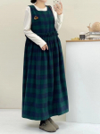 Johnature Retro Ruudulised Kleit S&uuml;gis Talv L&otilde;tv Mitmek&uuml;lgne Patchwork Seeniserv Mets Naiste Kleit One Size roheline