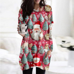 Naiste tr&uuml;kiv&auml;rviga O-kaelusega dressipluus, pikkade varrukatega tr&uuml;kitud s&auml;rkkleit, suur, avaras vormis taskutega pullover M