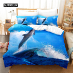 Pingviinide Voodipesukomplekt Tekikotikomplekt 3D Voodipesu Digitaaltr&uuml;kk Voodipesu Queen Size Voodipesukomplekt Moedisain EU single(135x200cm) blue