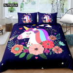 Unicorn King Queen tekikott Multifilm Animal Rainbow Universe voodipesukomplekt lastele teismelistele Kosmiline t&auml;histaevas pol&uuml;estrist tekikate EU single(135x200cm)