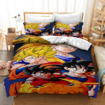 Anime Dragon-Ball Voodipesukomplekt, Anime 3D Draakoni Tekikott, Teki- ja padjakomplekt Super Saiyan voodipesukomplekt 175x218cm 3pcs