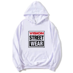 Uued naiste unisex Vision Street Wear kirjatr&uuml;kiga kapuutsiga pusa pikade varrukatega vintage s&uuml;gis-talvine vabaaja moesweater M white