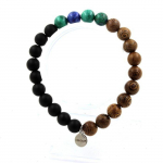 Pierres et Min&eacute;raux. Bracelet Perles Malachite du Congo + Azurite Chrysocolle + Onyx noir Fabriqu&eacute; en France.