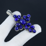 Naturaalne lapis lazuli v&auml;&auml;riskivi h&otilde;berist ripats 925 sterlingh&otilde;bedast - K&auml;sitsi valmistatud pirni kujundus, Igap&auml;evane ehtekomplekt Valantine'i p&auml;eva kingitus 2.95" sinine