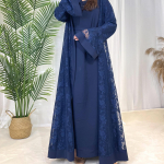 Ramadani Eid Palve Pitsist Abaya Kaheosaline Komplekt Sisemine Kleit Naiste Kellukas Varrukatega Pikk Abaya Kaftan Djellaba Dubai Pidu Vestidos XL sinine