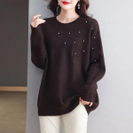 Naiste s&uuml;gistalvine paksendatud sviiter, soe kootud sviiter pikkade varrukatega džemprid, &uuml;lisuured kampsuntopid M pruun