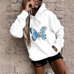 Harajuku Hoodie Naiste Mood Spordi Pullover Fall Pikkade Varrukatega Pullover T&uuml;drukutele Vabaaja Spordikapuuts Liblikaprinteriga topid S