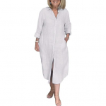 Naiste pikkade varrukatega n&ouml;&ouml;bitav s&auml;rk-kleit, lahtine puuvillane linane V-kaelusega pikk kleit taskutega, suvine vabaaja r&otilde;ivastus S