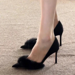 Naiste K&otilde;rge Kontsaga Kingad Karusnahast Sussid Muulad Terava Ninaga Karvased Slaidid Moodne Elegantne Luksuslik Disainer Pl&auml;tud Kontoripumbad 35