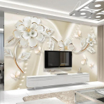 Moodne fototapeet 3D stereo reljeef Valged lilled Seinamaalid Elutuba Teleri diivani taustasein Seinamaalid Kodu kaunistus 200 cm(W) x 140 cm(H)