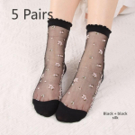 5 Pairs of Women's Spring and Summer New Cotton Bottom Thin Crystal Socks 5 Pairs punane