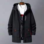 Meeste kevadine ja s&uuml;gisene suur vaba keskmise pikkusega kapuutsiga tuulejope 8XL must