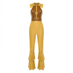 Naiste disko jumpsuit s&auml;ravate litritega, varrukateta kellap&otilde;hjadega disain, strasskividega O-r&otilde;ngas aktsendid 70ndate teemapidudeks M