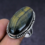 Natural Tiger Eye Gemstone 925 Sterling Silver Jewelry Ring Size 10 y5k66