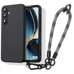 Coque pour samsung galaxy a36 5g, protection silicone liquide noir avec bracelet amovible gris