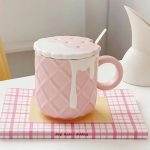 1 tk 400ML k&uuml;psisemustriga kohvikruus kaane ja lusikaga keraamilised kohvitassid armas kawaii veetass suvine talvine joogin&otilde;u kingitused 301-400ml roosa