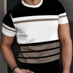 Suvine klassikaline meeste T-s&auml;rk v&auml;litingimustes, &uuml;mmarguse kaelusega l&uuml;hikeste varrukatega, triibulise tr&uuml;kiga T&auml;nava lahtine T-s&auml;rk Meeste &uuml;lisuured riided S