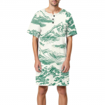 Meeste mood tr&uuml;kiga puuvillased l&uuml;hikeste varrukatega pidžaamad n&ouml;&ouml;pkinnitusega kraega pikad lahtised koduriiided XXXL valge