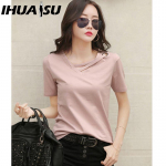 IHUASU Naiste mood vabaaja &uuml;hev&auml;rvilise tr&uuml;kiga l&uuml;hikeste varrukatega V-kaelusega pluusid ja s&auml;rgid M must