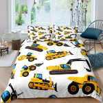Ekskavaator Kuningas Kuninganna Tekikate Multikas Ehitusauto Voodipesukomplekt Lastele Poistele T&uuml;drukutele Traktor 2/3 tk Pol&uuml;ester Tekikate 240x220cm