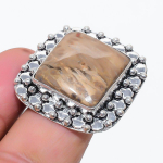 Natural Plume Root Jasper 925 Sterling Silver Jewelry Ring Size 7.5 q5v56