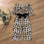 Child Kids Girls Print Off Shoulder Long Sleeve Leopard print Romper Jumpsuit 130