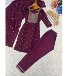 Kaunis disaineri viskoosist komplekt ja dupattaga komplekt India naistele Bollywoodi peokleit Kurti 2XL veini