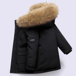 Talvine poiste jakk Paksenema Hoidke soojas Moodne karusnahkse kraega Laste jakk Kapuutsiga T&otilde;mblukuga Laste &uuml;ler&otilde;ivad R&otilde;ivad 150cm must