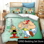 3D-prindiga Asterixi multikategelaste Obelixi voodipesukomplekt Topelt Twin King Tekikott Tekk Padjap&uuml;&uuml;r Poistele T&uuml;drukutele T&auml;iskasvanute Magamistuba 70x133cm gray