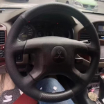 For Mitsubishi Pajero v73 v77 2004-2010 Hand-Stitched Black Leather carbon fibre Car Steering Wheel Cover style 3