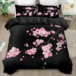 Jaapani roosad kirsipuud 3D prinditud tekikottide komplekt Moodne kunst Peen voodipesukomplekt Kodutekstiilid Tekikott Padjap&uuml;&uuml;rid EU Single(135*200cm)3pcs black