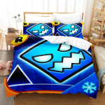 3D m&auml;ngu Geometry Dash Voodipesukomplekt Tekikott Tekk Voodikomplekt Tepitud tekikate Padjap&uuml;&uuml;r Kuninglik Kuninganna Kaheinimese Suurus Poisid T&uuml;drukud T&auml;iskasvanud EU Single(135*200cm)3pcs