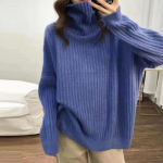 T&auml;navakaelusega sviiter naiste s&uuml;gistalvine pikkade varrukatega ka&scaron;miirist naiste kootud pullover Lahtine daam, paks kudum One Size sinine
