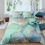 Stiilne Akvarellmarmor Sinakasroheline Marmor Tekikate Naistele T&uuml;drukule Kingitus Kuldne Voolav Kivi Abstraktne Kunst Akvarell Voodikate Kate AU Single(140*210cm)3pcs