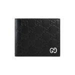 Gucci H&otilde;bedane Silt Topelt G Logo L&uuml;hike Volditud Tekstuuriga Nahast Rahakott Meeste Rahakotid Must 473916-CWC1N-1000 Basic Set (Bag+Dust Bag)