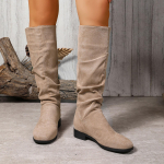 Volditud Saapad Naistele Kunstnahast Suede Floke P&otilde;lvek&otilde;rgused Saapad Talveks Naiste Vintage Mood Slip-On Ruudukujuline Madal Konts Ratsu Saapad Mujer 42 must