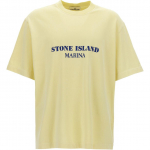 Stone Island Logo Prindiga &Uuml;mmarguse Kaelusega L&uuml;hikeste Varrukatega T-s&auml;rk Meeste Topid Kollane 8115207X4-V0135 XL