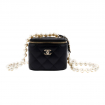 Chanel teemantmustriga p&auml;rlnahast keti ja peegliga lambanahast messenger kott tavaline naiste must Box(Basic Set+Box) must