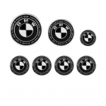 7 tk esiosa kapoti embleem BMW 50. aastap&auml;eva logo jaoks 82 mm + tagumine embleem 74 mm + rattakate 68 mm + rooliratta kleebis 45 mm