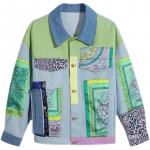 S&uuml;gis Naine &Scaron;ikk &Uuml;lem&otilde;&otilde;duline Denimjakk Kontrastv&auml;rvidega Tr&uuml;kiprint Patchwork Disainer Džins &Uuml;ler&otilde;ivas Rev&auml;&auml;rkrae Pikkade Varrukatega Vabaaja Streetwear Stiilis Cowboy Mantel L roheline