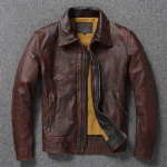 &Uuml;lemine kiht lehma suur nahkjakk punane - pruun Ameerika retro mootorratta stiilis v&auml;rviga Distressed High Sense mantel L tumepunane