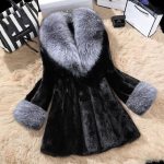 S&uuml;gis ja Talv Uus Naiste Keskmine ja Pikk Naaritsa Imitatsioon Rebasekarusnaha Krae Juuksed Naaritsa Karusnaha Imitatsioon Nahast Karusnahk Naiste Mantel Jakk Slim Fit 2XL