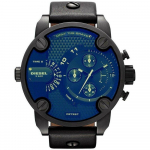 Diesel DZ7257 Bad Ass Kronograaf Sinise sihverplaadi ja musta nahkrihmaga Meeste k&auml;ekell 52mm must